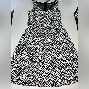 Anthropologie Maeve Size Med Chevron Navy Sleeveless Scoop Fit & Flare Dress